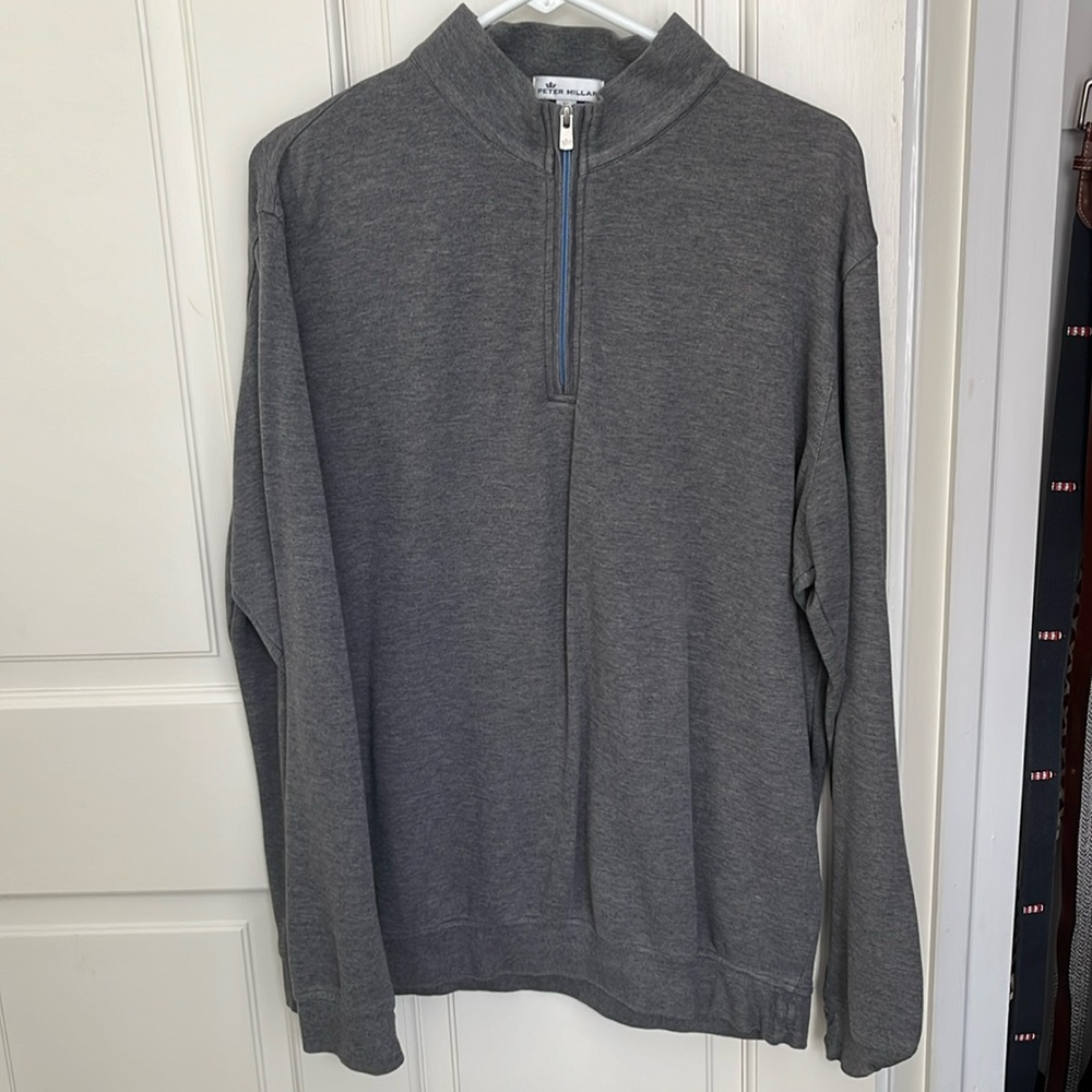 Peter Millar Cotton Quarter Zip 1/4 Gray Size Extra Large XL